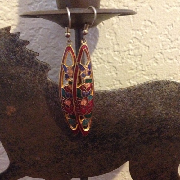 Red and pink rose earrings