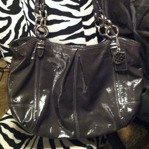 Coach patent leather dark grey Alexandra tote