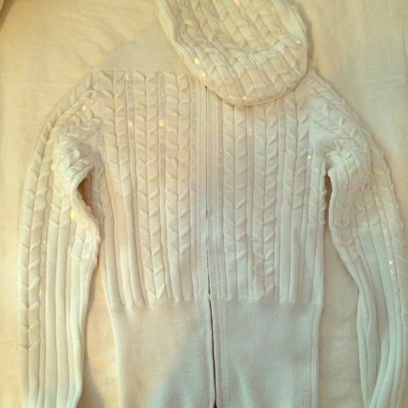 Cream knit & sequence A/X zip up with matching hat