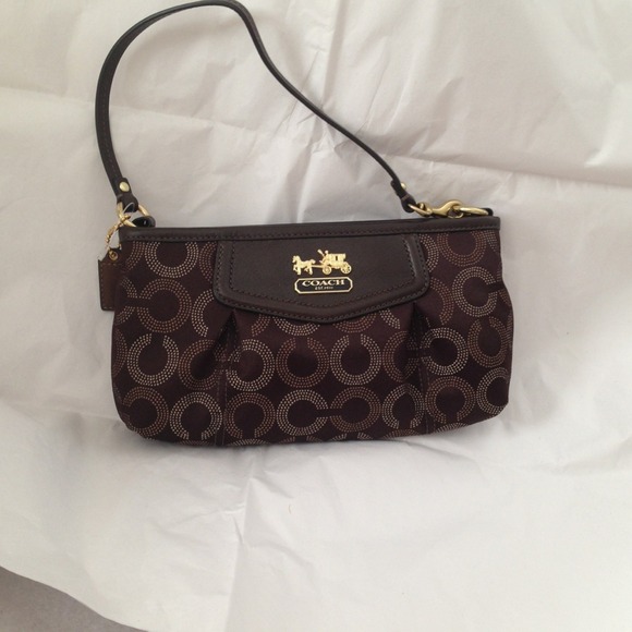 NWT Coach large wristlet, brown and gold.