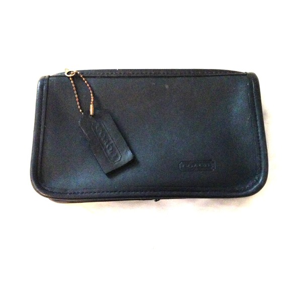 Black leather classic coach makeup bag