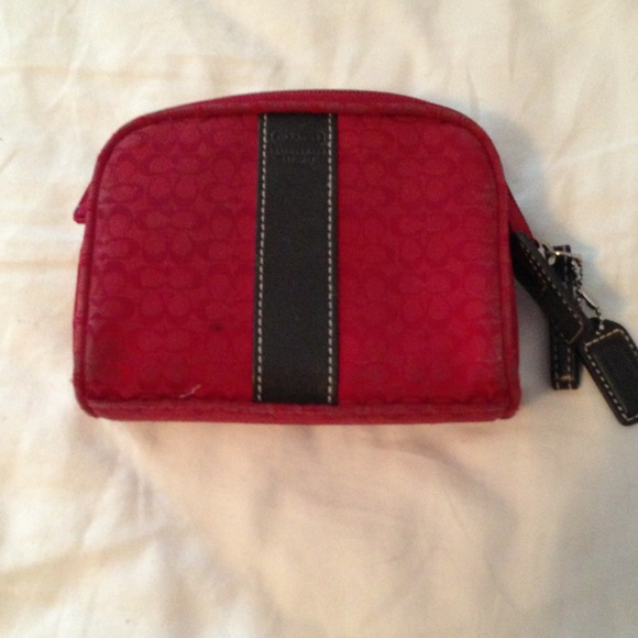 Red monogram makeup bag
