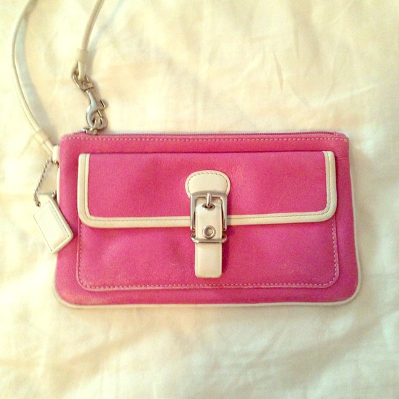 Pink leather coach wristlet