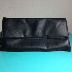 Black clutch with silver snap.