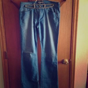 Anlo size 30 light blue jeans with flare bottoms.
