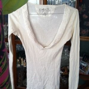Long Sleeve Cream Colored Jeweled A&F Tee