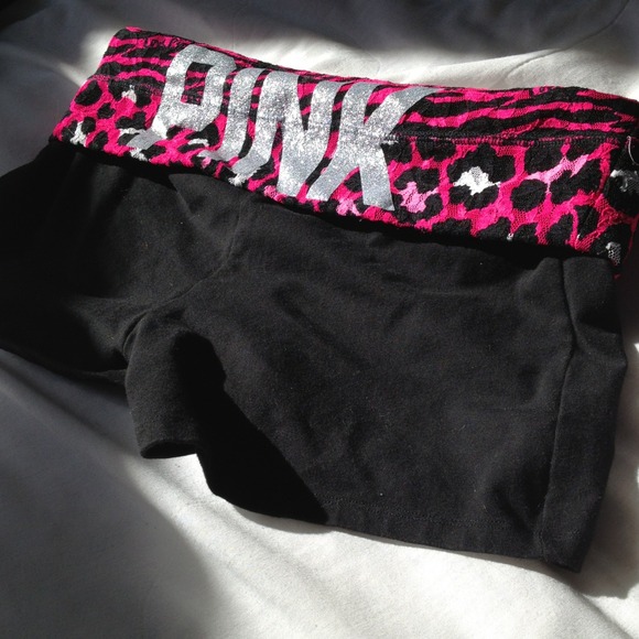 Pink glitter lace yoga shorts