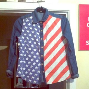 Denim american flag button