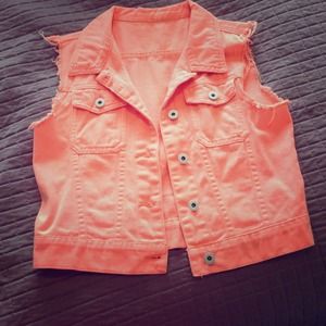 Neon orange denim vest