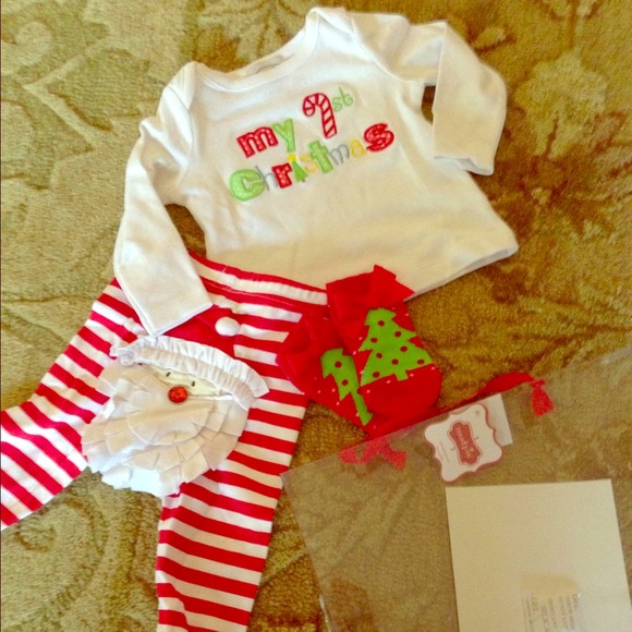 SOLD Mudpie girl's 0-6 mo first Christmas PJ set