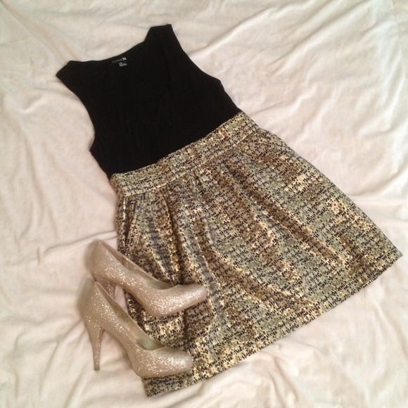 Black and Gold Cocktail Dress with Pockets