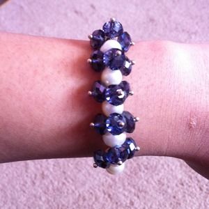 White pearl with purple crystal bracelet.