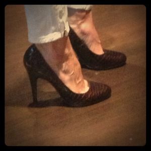 Brown patent leather heels