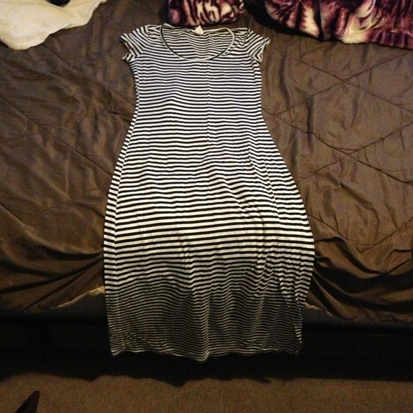 Black and white strip maxi dress