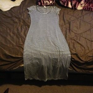 Black and white strip maxi dress