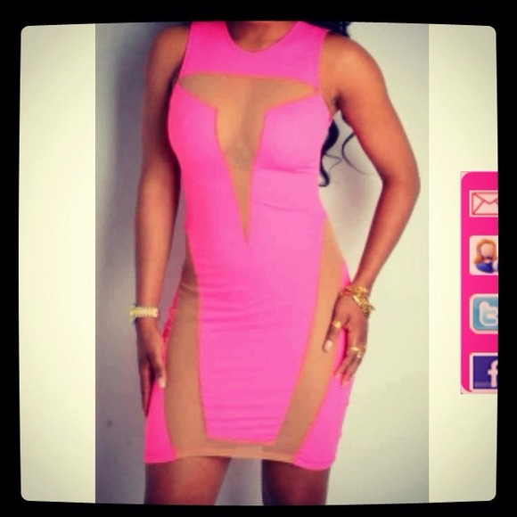 Hot pink see through cutout dress