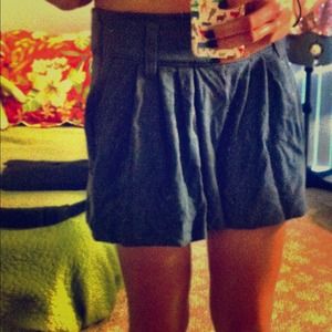Blue culotte-style shorts