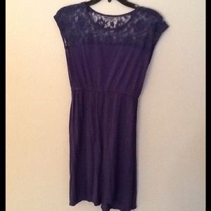 Navy dress with lace upper.