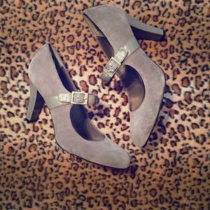 Gray suede and patent Mary Jane. Size 9.