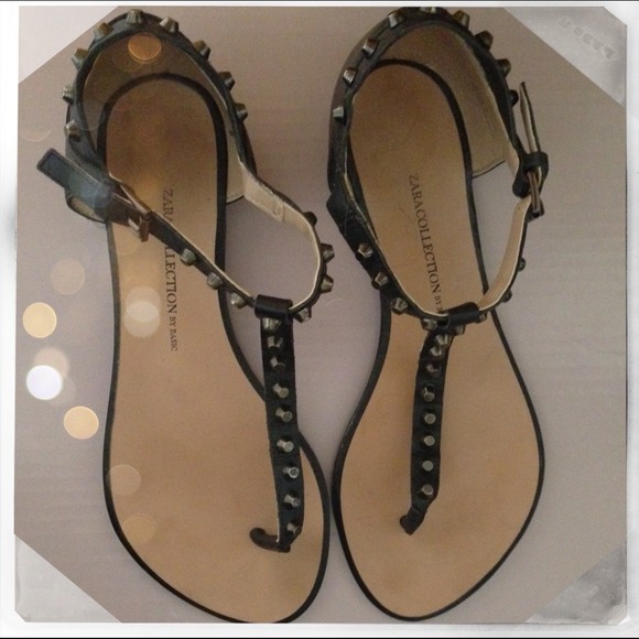 Zara studded t-strap flats sandals