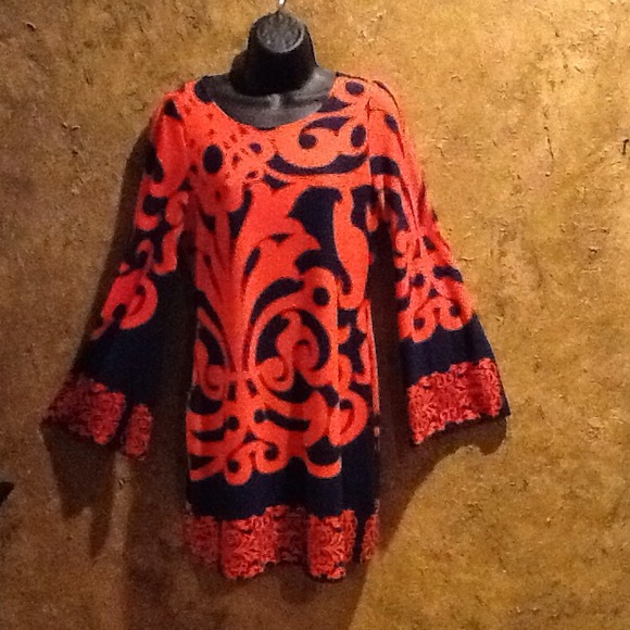 Gorgeous tangerine and navy dress - Picture 1 of 2