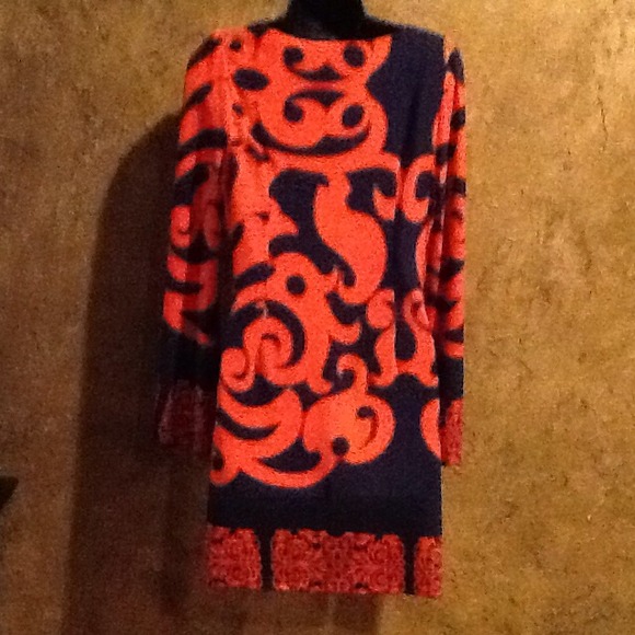 Gorgeous tangerine and navy dress - Picture 2 of 2