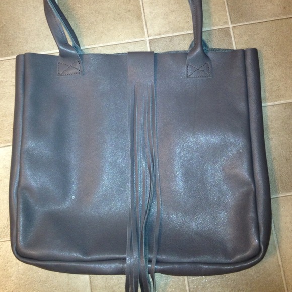Grey leather handbag