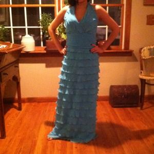 Turquoise long dress with ruffles