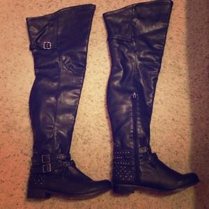 Black thigh high boots