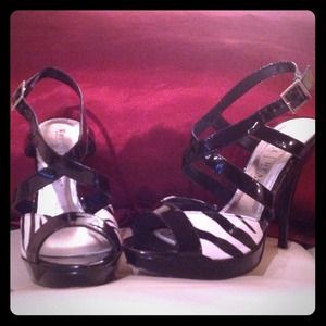 WHBM Zebra Peep Toe Strappy Heels