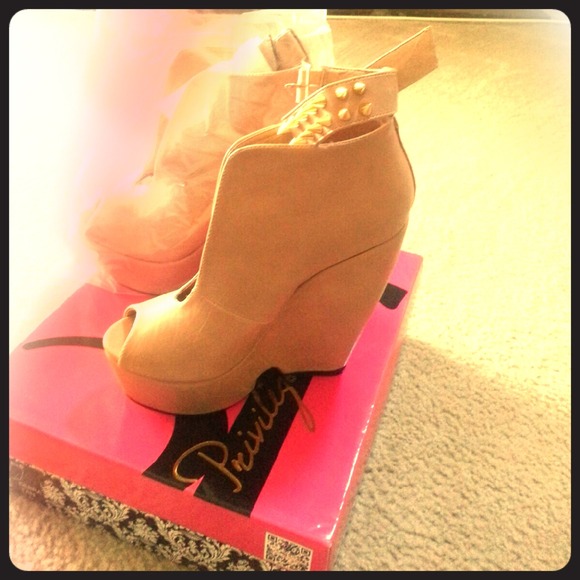 Privileged Tan Spiked Wedge