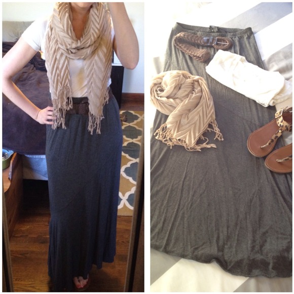 ❌BUNDLED❌Grey jersey maxi skirt w asymmetrical hem