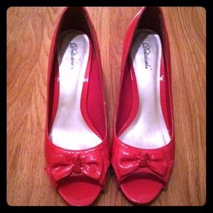 Pink faux leather heels