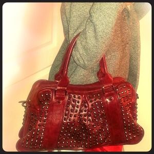 Studded Maroon Leatherlike bag