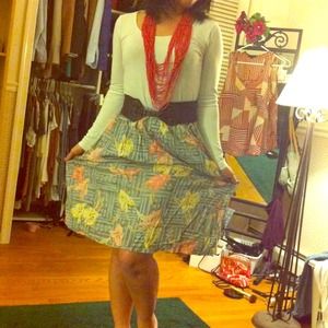 Floral print skirt and brown belt