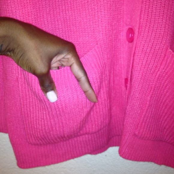 NWT! Ribbed Button Down Cardigan in Neon Coral - Picture 3 of 4