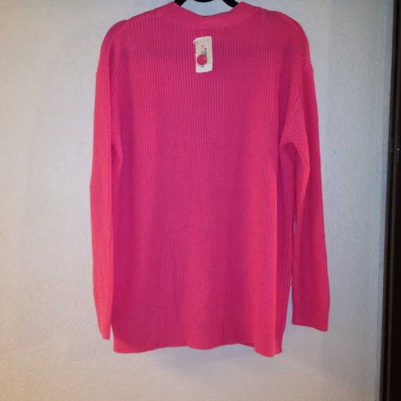 NWT! Ribbed Button Down Cardigan in Neon Coral - Picture 4 of 4