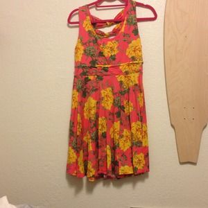 Pink and yellow floral dress with bow detail
