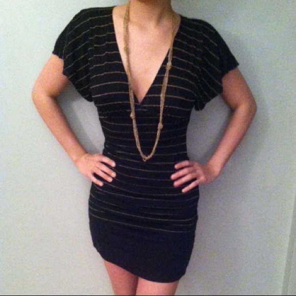 RESERVED Black/gold striped Vneck blouse