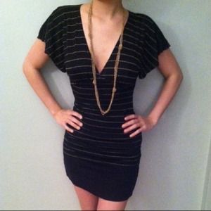 RESERVED Black/gold striped Vneck blouse