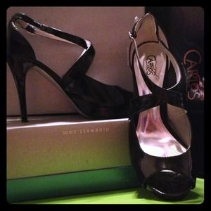 9M Carlos Santana Patent Leather Cross Strap Peep