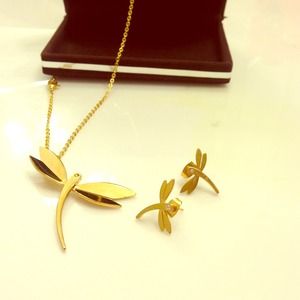 Necklace and earrings gold color butterfly set