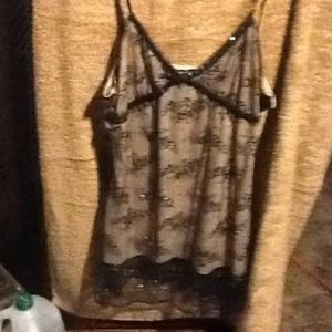 Gold and black lace tank