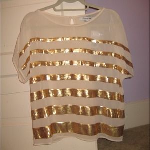 FOREVER 21 Gold sequin striped sheer top