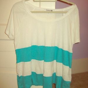 FOREVER 21 White & blue striped top