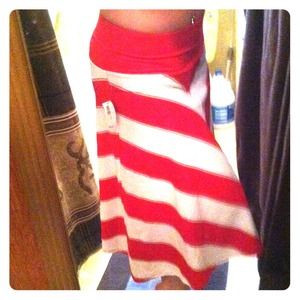 Red and white striped skirt