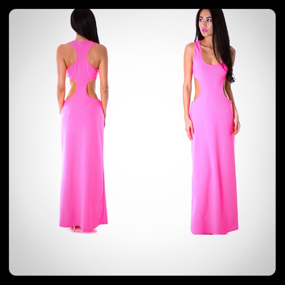 Cut Oute Pink Tube Maxi Dress