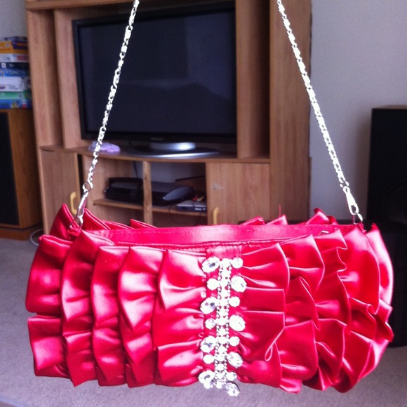 Red satin clutch