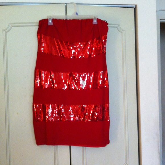 Red sequin party dress