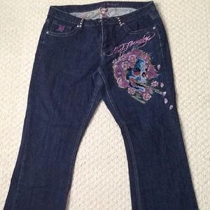 Ed Hardy Embroidered Ghost Smoke Jeans